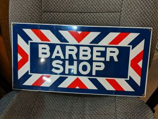Vintage 9 " X 18 " Porcelain Barber Shop Sign Advertising One Sided