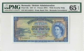 1957 British Colony Bermuda 1 Pound Qeii Rare ( (pmg 65 Epq))
