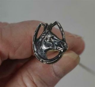 Hat Pin Horse Head Shoe Victorian Edwardian Sterling Silver Long Antique