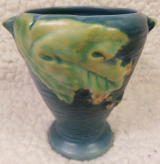 Vintage Roseville Pottery Bushberry Blue Short Vase