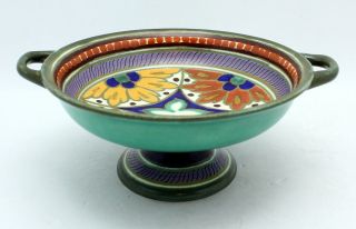 Vintage Gouda Zuid - Holland Dutch Art Pottery Tazza Footed Bowl