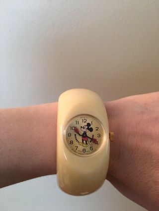 Vintage Bradley Elgin Mickey Mouse Wind Up Wrist Watch Box Polystyrene Band Rare