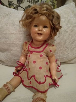 Vintage Ideal N&t Co Shirley Temple Composition Doll Dress & Tag 15 "