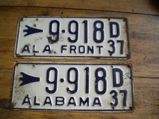 Antique 1937 Alabama License Plate Set Passenger Car Truck Vintage Tag