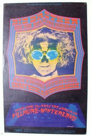 Vtg Fillmore Bill Graham Concert Poster 1st 1968 Big Brother & The Holding Co.