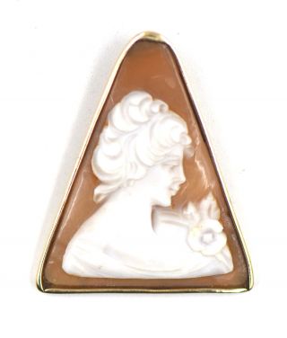 Antique Victorian Carved Cameo Pendant Profile Portrait Triangle 14k Yellow Gold