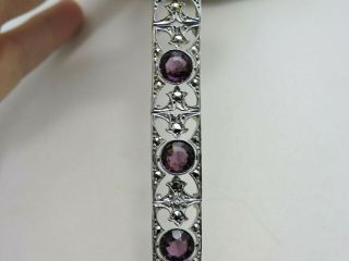 Vintage Art Deco Sterling Silver Open Back Purple Glass Rhinestone Bracelet