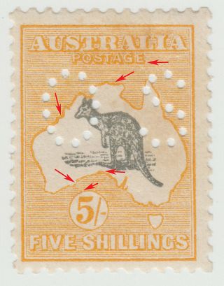 Kangaroo Stamps: 5/ Yellow and Grey SGO118 MNH $1600 Slight Kiss print Rare 2
