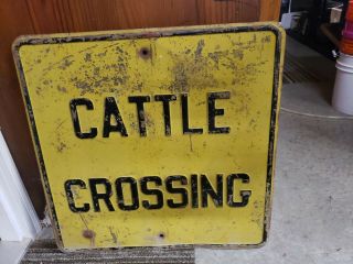 Vintage 24 " X 24 " Heavy Metal Cattle Crossing Sign,  Farm Fresh Find In Indiana