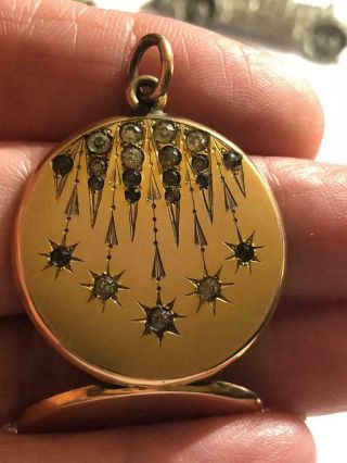 Antique Victorian Photo Locket Necklace Pendant Gold Fill Paste Star Stones W&c