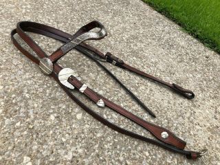 Vintage Brown Leather Western Show Horse Headstall W Mexico Silver