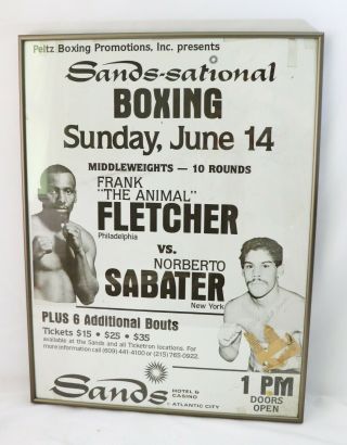 Signed Fletcher Vs Sabater Sands Casino Boxing Fight Poster Rare Vtg 1981
