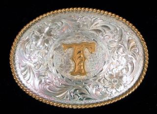 Vintage Montana Silversmiths Sterling Silver Plate Western Cowboy T Belt Buckle