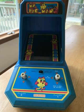 Vintage 1980s Ms.  Pac Man Mini Table Top Video Arcade Game By Coleco & Midway