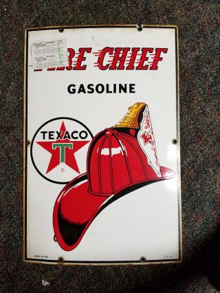 Vintage Fire Cheif Gasoline Porcelain Sign Gas And Oil