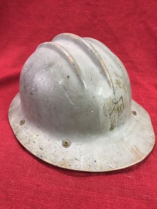 Vintage Light Gray Ed Bullard Aluminum Metal Hard Hat Steel Worker Construction