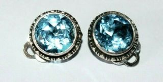 Antique Art Deco Sterling Silver Blue Gemstone Earrings.  Clip On.