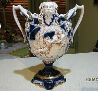 Vintage Capodimonte Porcelain Figurative Large Handled Urn/vase Lion Head