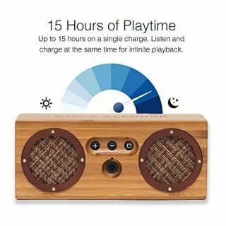 Retro Bluetooth Speaker Portable Vintage Handcrafted Wood 15H Playtime Bamboo 4