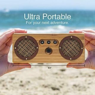 Retro Bluetooth Speaker Portable Vintage Handcrafted Wood 15H Playtime Bamboo 5