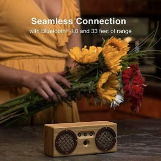 Retro Bluetooth Speaker Portable Vintage Handcrafted Wood 15H Playtime Bamboo 7