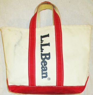 Vintage Rare L L Bean Canvas Red White & Indigo Dyed Blue Tote Bag Medium