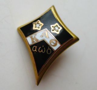 Fine Vintage Kappa Alpha Theta 10k Gold Diamond Enamel Sorority Pledge Pin 2.  7g