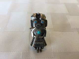 Vintage Navajo Sterling Silver Turquoise Kachina Ring By Orville Manygoats