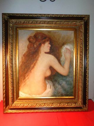 Vintage R.  Leny Signed Nude Lady Oil On Canvas Painting Framed (20 By 24 ")