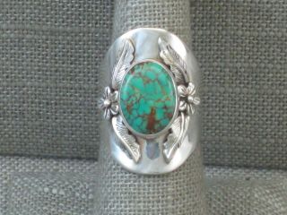 Vtg Carol Felley Sterling Silver Blue Turquoise Feathers Flower Ring Sz 7 Large