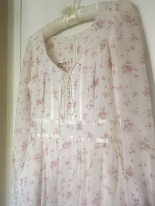 Gunne Sax Size 13 Pink Floral Maxi Long Sleeve Prairie Dress