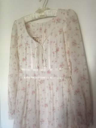 Gunne Sax Size 13 Pink Floral Maxi Long Sleeve Prairie Dress 5