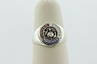 Vintage Sterling Silver 925 Enamel United States Marines Symbol Ring - Size 6.  5 2