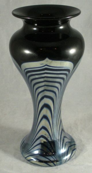 Vintage Steven Correia Studio Art Glass Vase Signed Pulled Feather Metallic 1985