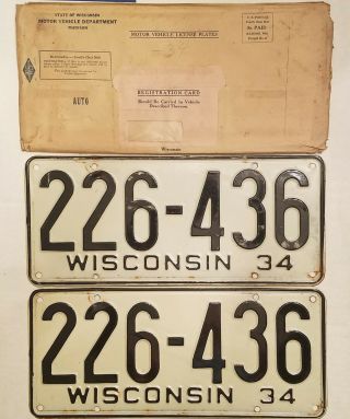Vintage Set Of 1934 Wisconsin License Plates 226 - 436