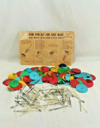 Rare Vintage Colorful Relective Pom Pons Disc Kit For Aluminum Christmas Tree