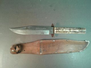 Vintage Solinger Germany Bowie Stag Handle Knife With Sheath 7 " Blade