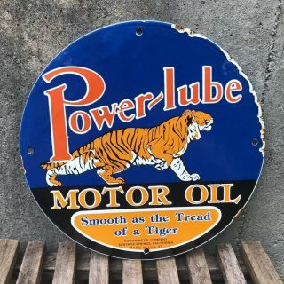 Vintage Powerlube Porcelain Gas Service Station Pump Plate Sign