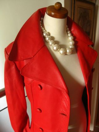 Vintage Ladies Alba Red Real Leather Coat Trench Uk 12 10 Duster Steam Punk