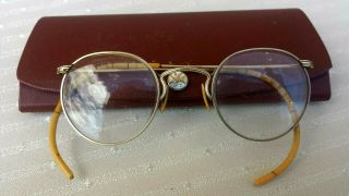 Vintage Antique 1930 ' s FUL VUE Round 12K Gold Filled Wire Frame Glasses w/ Case 2
