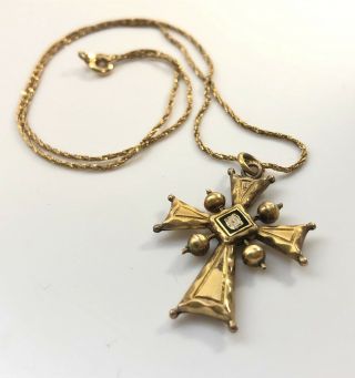 Antique Vintage 14kt Yellow Gold Puffy Cross Pendant Necklace 3.  3 Grams