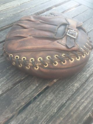 Fantastic Vintage Early Old Antique Leather Buckle Back Baseball Catchers Mitt