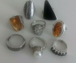 Vintage/modern Chunky Silver Ring 925 Joblot - Pearl/amethist/amber X 8.