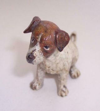 Vintage Cold Painted Solid Bronze Metal Miniature Dog Jack Russel Terrier Nipper