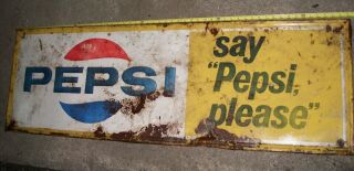 Pepsi Huge Sign Vintage " Say Pepsi Please " Large 54 Inch X 18.  5 Inch