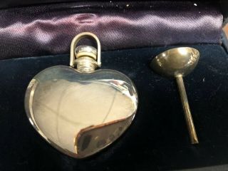 Vintage Tiffany & Co Heart Shaped Perfume Bottle & Funnel In Sterling Silver