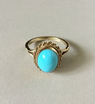 Vintage 9ct 9k 375 Gold & Persian Turquoise Ring Full U.  K.  H’marks 1982,  2.  8g N