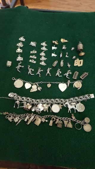 Vintage Sterling Silver Charm Bracelets (3) And 73 Charms.  192 Grams.