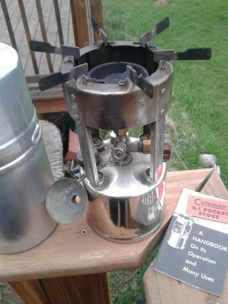 VINTAGE COLEMAN G.  I.  POCKET STOVE WITH CANISTER AND HANDBOOK 6