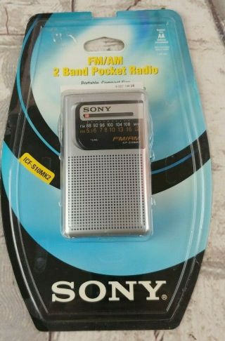 Vintage Sony Fm/am 2 Band Pocket Radio Portable Icf - S10mk2 Silver